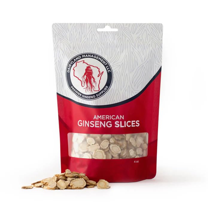 Dairyland American Ginseng Slices - 4 oz Pack Wisconsin Ginseng Slices - Sertifikasi Sesuatu yang Khusus dari Wisconsin - Non- Gluten Free Sliced Root - Herbal Supplemen di Soup, Tea, Congee