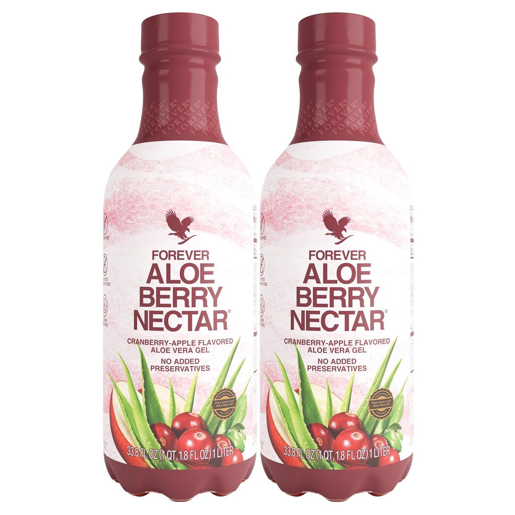 Selamanya Hidup - Aloe Berry Nectar - 90.7% Aloe Murni Vera Gel dengan Cranberry dan Apel - Tidak Ada Pengawet - 1L (Paket 2)