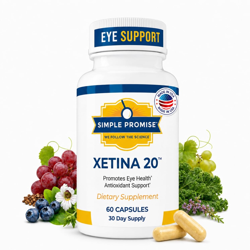 Simple Promise - Xetina 20 ™ Lutein dan Support-Entixanthin - Support for Eye Health with Vitamin E, Eyebright, Zinc, Grape Seed Extract, Rutin & Bilberry - 60 Capsules