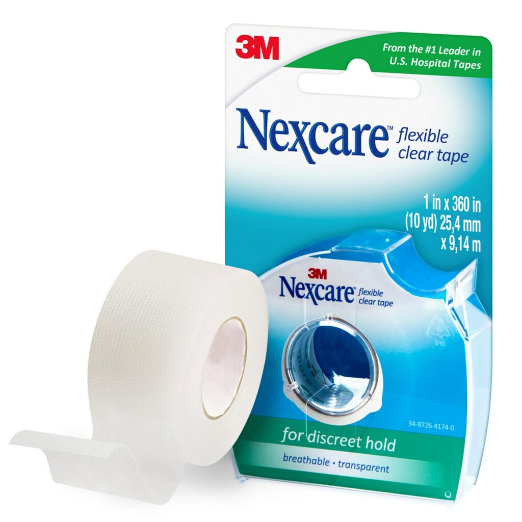 Nexcare Flexible Clear Tape, Waterproof Transparent Medical Tape, Supres Dressings and Catheter Tubing - 1 In x 10 Yds, 1 Roll of Tape