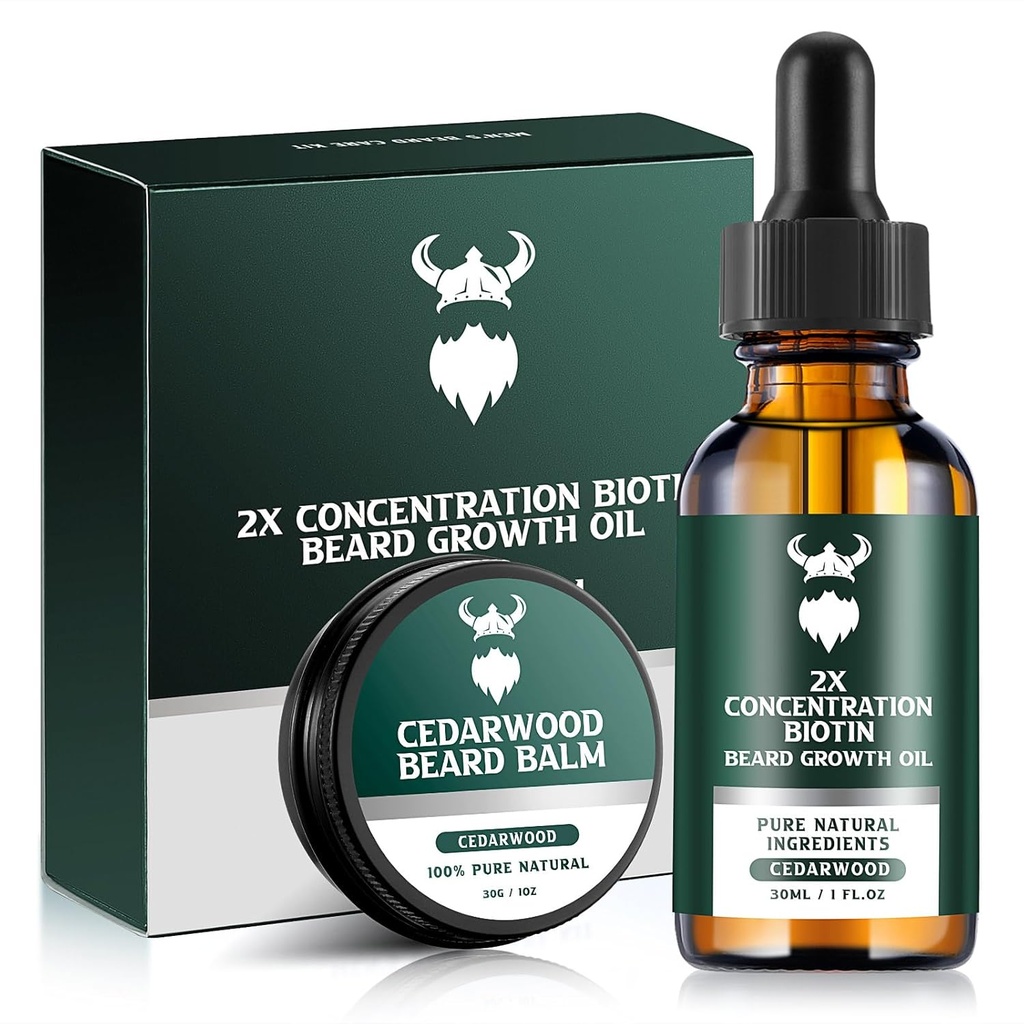 Beard Growth Kit - 2X Concentration Biotin for Men, Natural Argan, Jojba Oils dan Vitamin (Cedarwood)