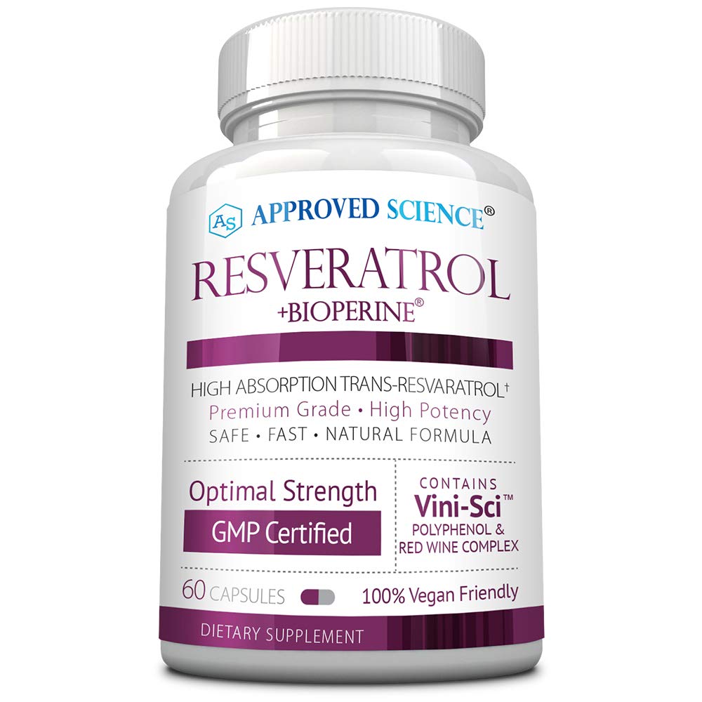 Approved Science ® Resveratrol - 1000 mg dari Trans Resveratrol - 250 mg dari Polyphenol - 98% Tingkat Kemurnian - termasuk Bioperine ® - 60 Vegan Friendly Capsules - 1 Botol