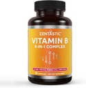 Zentastic Vitamin B-Complex - All B Vitamin with B12, B6, B9 Folic Acid, Chooline, Inositol - Aktif dan Metil Forms - Sistem Gugup, Energi, Metabolisme, Dukungan Imune - 90 Vegan Capsules