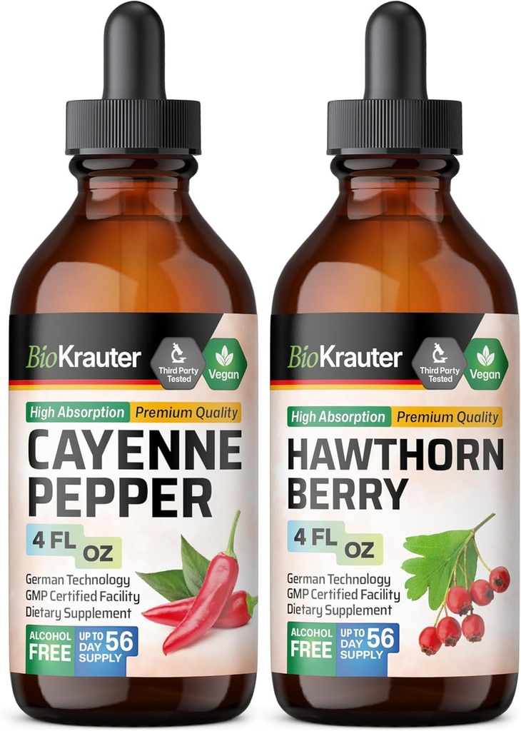 BIO KRAUTER Cayenne Titture 4 Fl Oz. & Hawthorn Berry Tincture 4 Fl.
