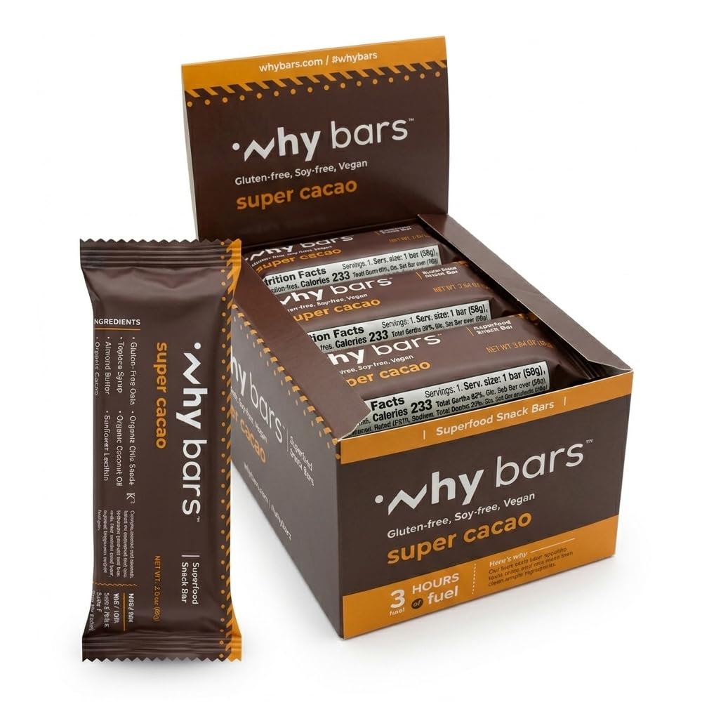 Protein Bars, Super Cacao, 2.04 Ounce Bars (Sebungkus 12 Protein Bars) - Protein Bar Superfood, Gluten Free, Non GMO, Organik, Vegan, Ingrelasi Sederhana