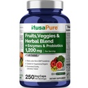 NusaPure 43 Buah dan Veggies Herbal Blend, 11 Enzymes & Propoles, 1200 mg, 250 Veggie Capsules (Non-GMO, Vegan)