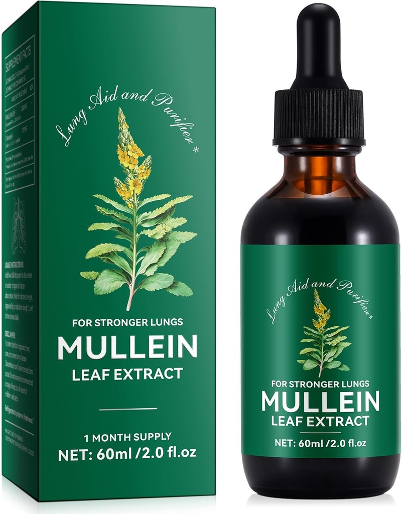 Ekstrak Daun Mullein yang generik - Lung Aid & Purifier - Dukungan Respiratory & Lembut Lung Cleanse - Pernapasan Sehat - Natural & Safe - Absorpsi Cepat - Vegetarian - 60ml, Persediaan 1 Bulan