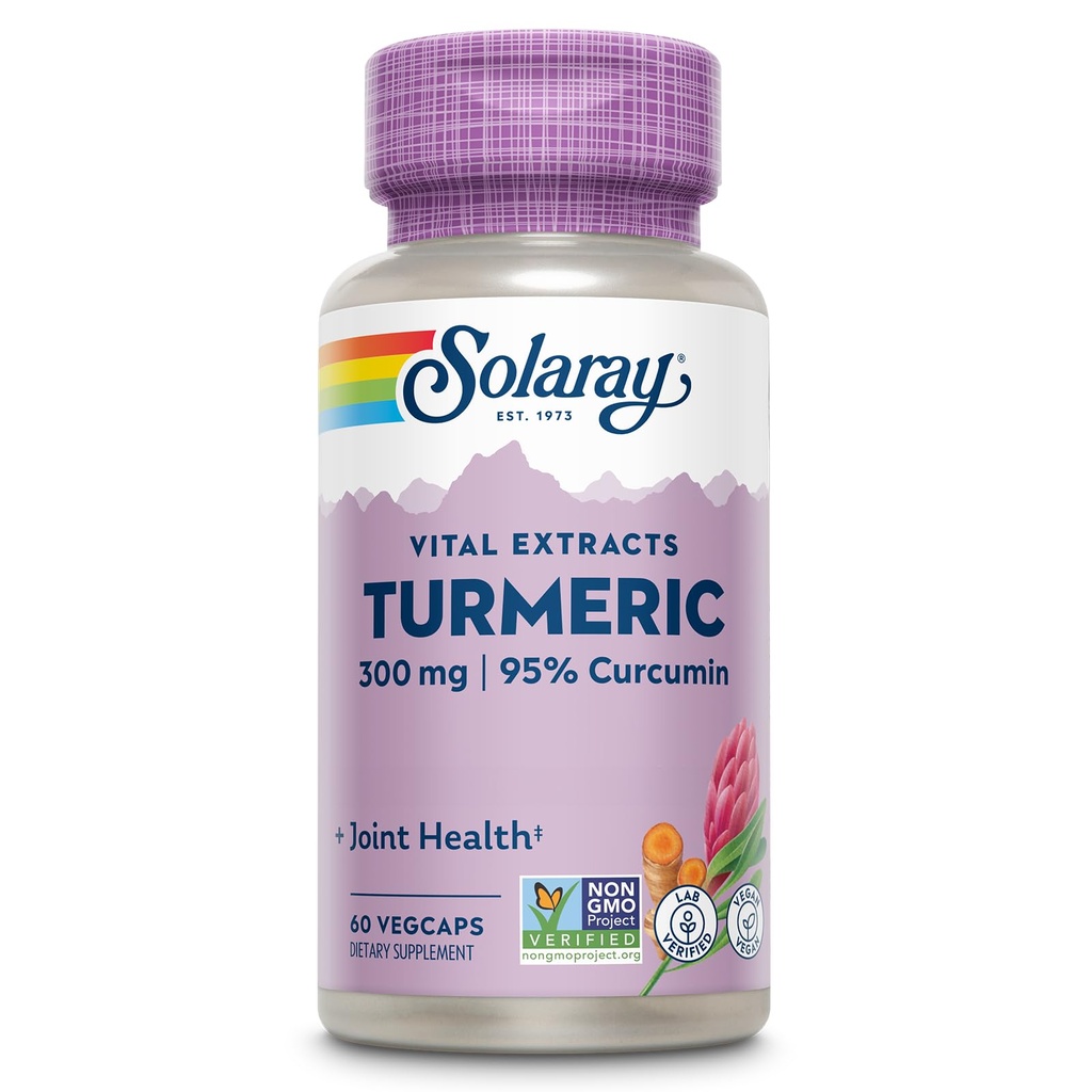 Tambahan Turmerik SOLARAY 300 mg - Ekstrak Root Turmeric dengan ketentuan 95% Curcumin - Dukungan Bersama untuk Kesehatan dan Komfort - Non-GMO, Vegan, Gluten Bebas, Jaminan 60 Hari, 60 Pelayan