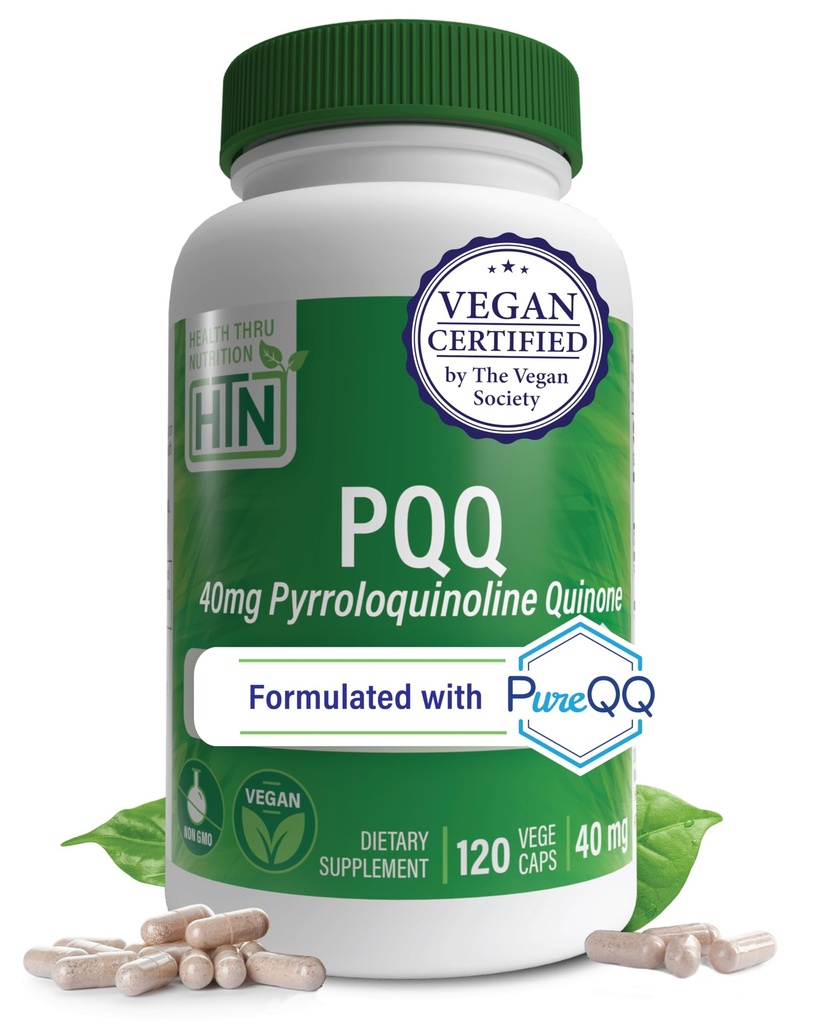 Health Thru Nutrition PQQ 40mg 120 Sertifikasi Megan Pyrroloquinoline Quone sebagai PureQQ 124; Prootes Mitokondria Biogenesis = 124; Sertifikasi Vegan 124; Non-GMO Glule Soy Free Capsules = 124; Clean Label PQQ Tambahan