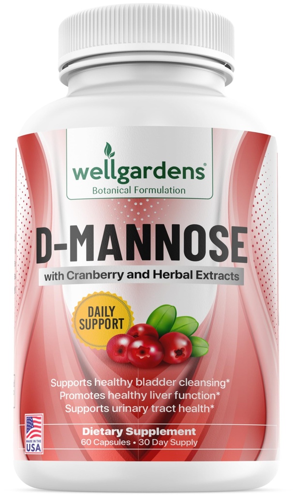100% Murni D-Mannose dengan Ekstrak Cranberry - Membantu Impulities Cleanse, Natural Tract Health, Liver dan Bladder Dukung Kapsul, Non- GMO