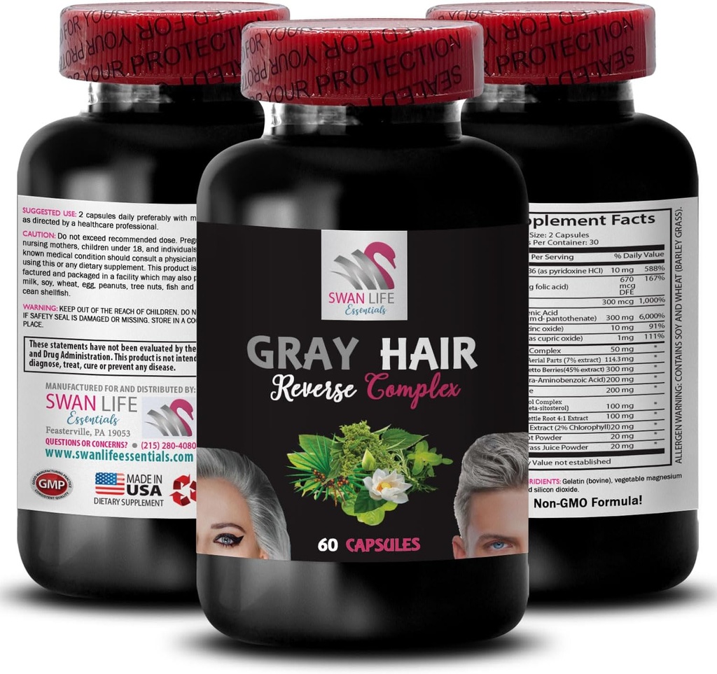 Shinging Nettle Root - Gray Hair Reverse - Remenasi Rambut, Rambut Muda, Pigmentasi Rambut, Warna Warna Alam Hidup, Pengembalian Rambut, Brilliance Rambut 1 Botol 60 Capsules