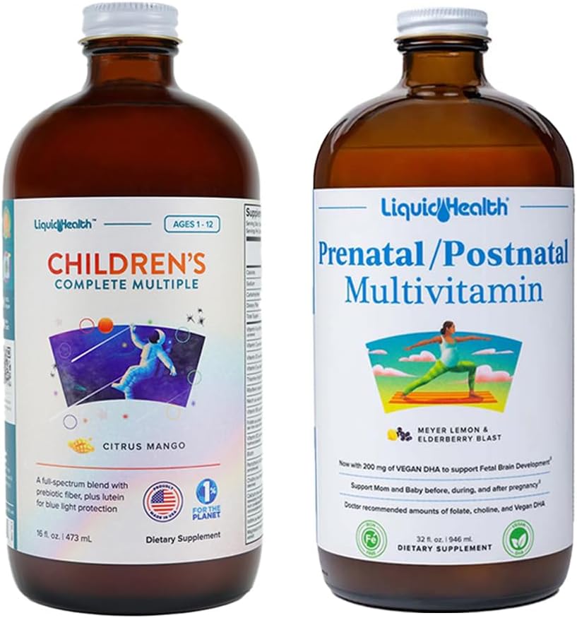 LIQUIDHEALTH Children 's Complete Multivitamin & Women' s Prenatal / Postnatal Liquid Multivitamin sebelumnya, Selama Pregnancy & After - Dukungan Imune, Kesehatan & Wellness bagi Ibu & Anak - Dibuat di USA