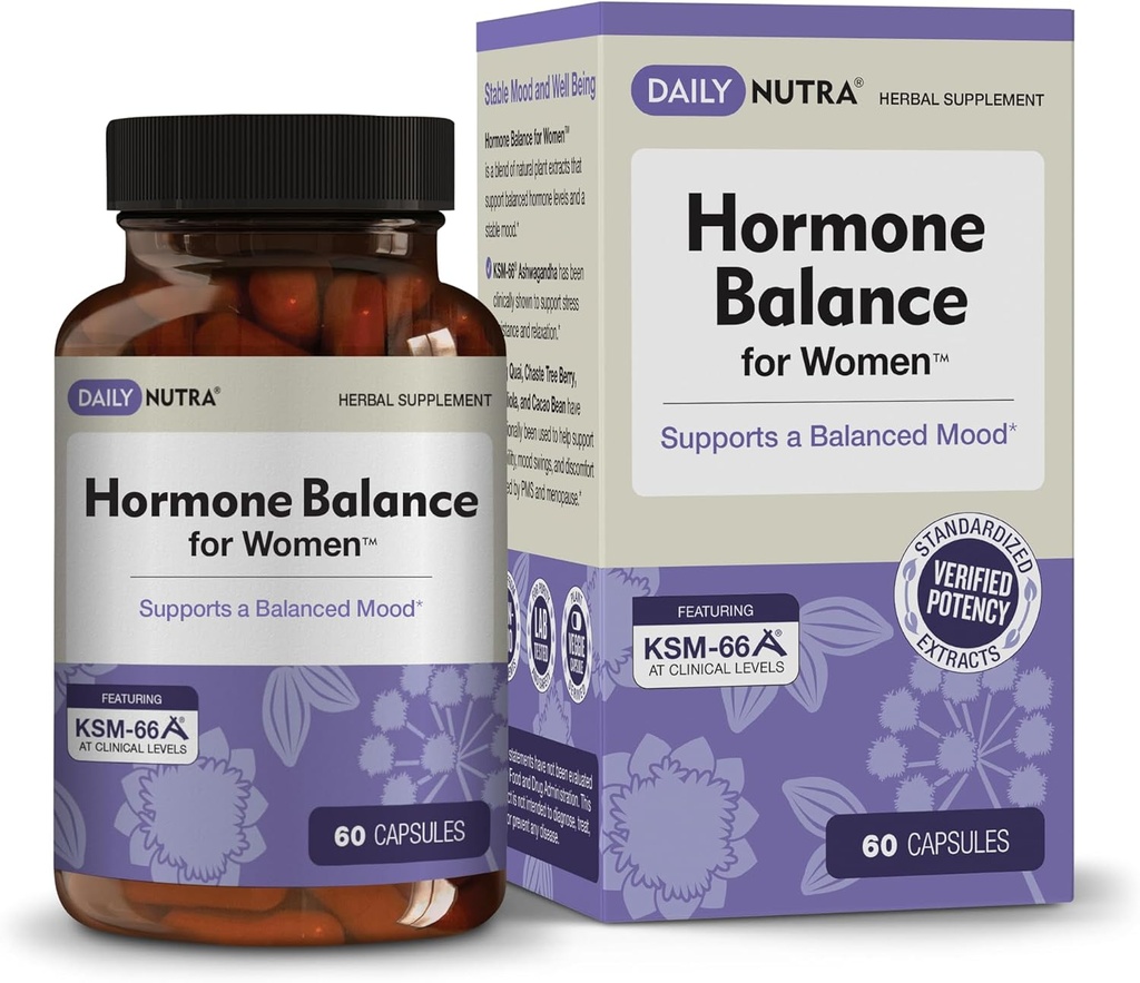 Hormone Balance - Women 's Serotonin Tambahan - KSM-66 Ashwagandha, Dong Quai, Chaste Tree Berry, Rhodiola, & Cocoa Bean Extracts - untuk Wanita Hormones, PMS, Menopause (60 Capsules)