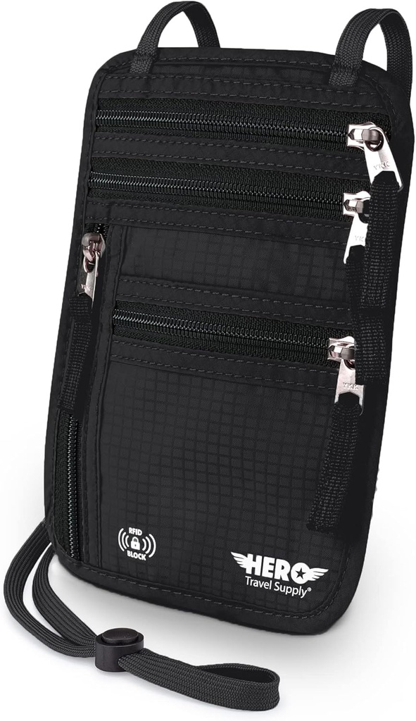 Dompet HERO Neck, RFID Blocking Paspor Hoder - Mudah Conceal dan Pouch