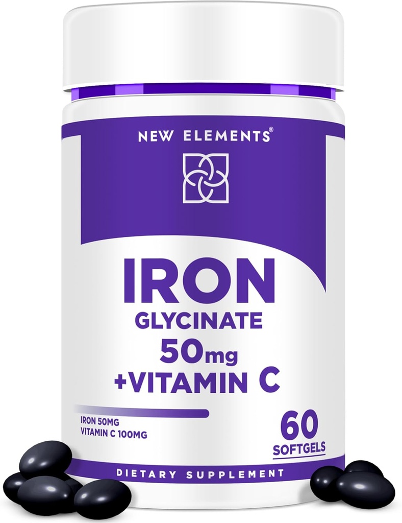 Iron Glycinate 50mg dengan Vitamin C 124; Advanced Iron Relief untuk Anemia Relief, Immune Boost & Energy Duffy on Homach, Fast Absorpsi 124; Non-GMO, Gluten- Free Softgeels for Women & Men