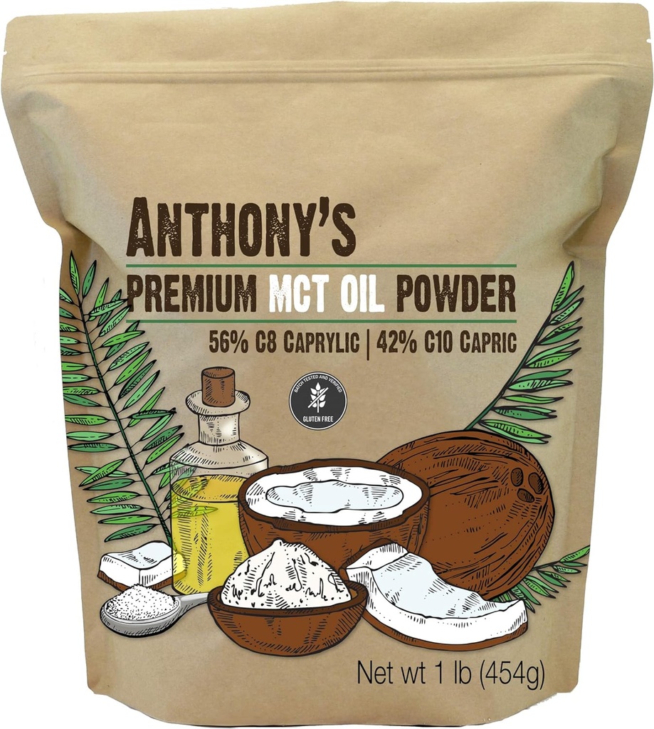 Anthony 's Premium MCT Powder 56% C8 Caprylic, 42% C10 Capric, 1 lb, Gluten Free, Non GMO, Keto Friendly