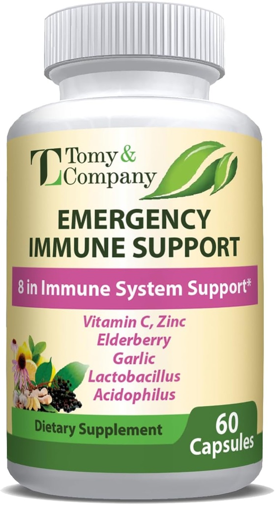 Imune Darurat Dukungan Elderberry Kapsul, untuk Pria dan Wanita, dengan Vitamin C, Vitamin D3, Zinc, Gluten Bebas, Vegetarian 60 Kapsul