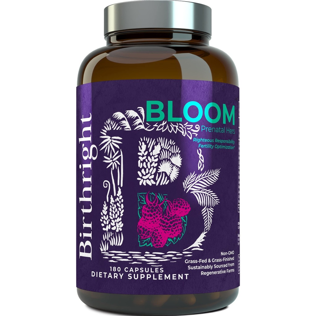 Suplemen Kelahiran Prenatal untuk Pengembangan Bulu... Terikat, Coline + DHA, dari Grass Fed Liver, Telur Ikan, Colostrum, Bone Marrow, dengan All Natural Herbal Blend Bloom