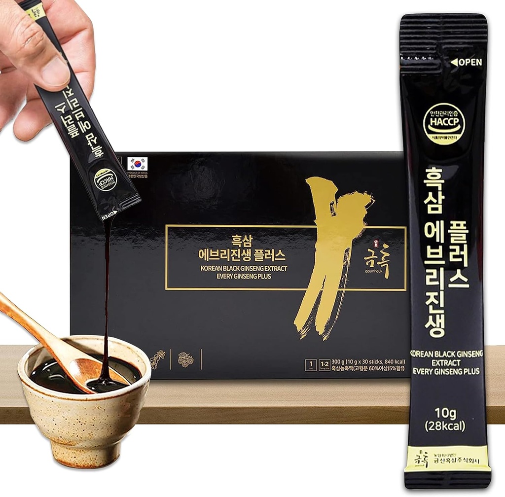 GeumHeuk Black Ginseng Extract Every Ginseng Plus. 10g X 30 Stick Pouches. Dukungan Imune, Energi Booster, Pemulihan Fatigue, Kinerja Mental. Metode dipatenkan.