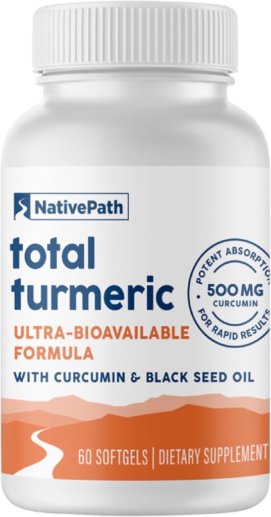 NativePath Turmeric Curcumin dengan Minyak Benih Hitam - Advanced Antioksidant & Joint Sufflement - Premium Turmeriic Softgels dengan Ledakan Tinggi Enhanced, Non-GMO & Gluten- Free, 60 Softgels