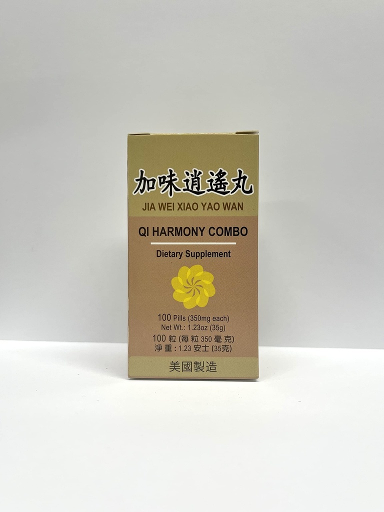 Qi Harmony Combo - Jia Wei Xiao Yao Wan Suplemen Membantu Irritbility, Fatigue, Berkeringat Abnormal 350mg 100 Pil Dibuat di AS