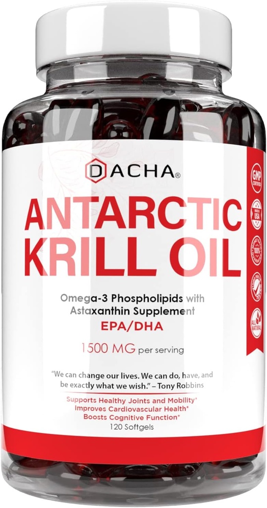Premium Antarctic Krill Oil Sufgels- 1500 mg dengan Omegaga- 3, Astaxanthin dan Phospholipids 120 Soft Gels, 180mg EPA & 120mg DHA untuk Imune, Dukungan Ingatan, Kesehatan Hati Non-GMO