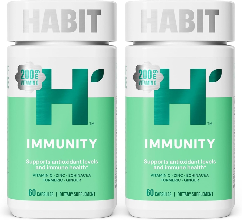 Habit Imunity Supplement 2 Pack (120 Capsules) - New Look, Echinacea, Elderberry, Turmeric, Zinc Blend untuk mendukung Imune Health and Antioksidant Levels, Vegan, Non-GMO
