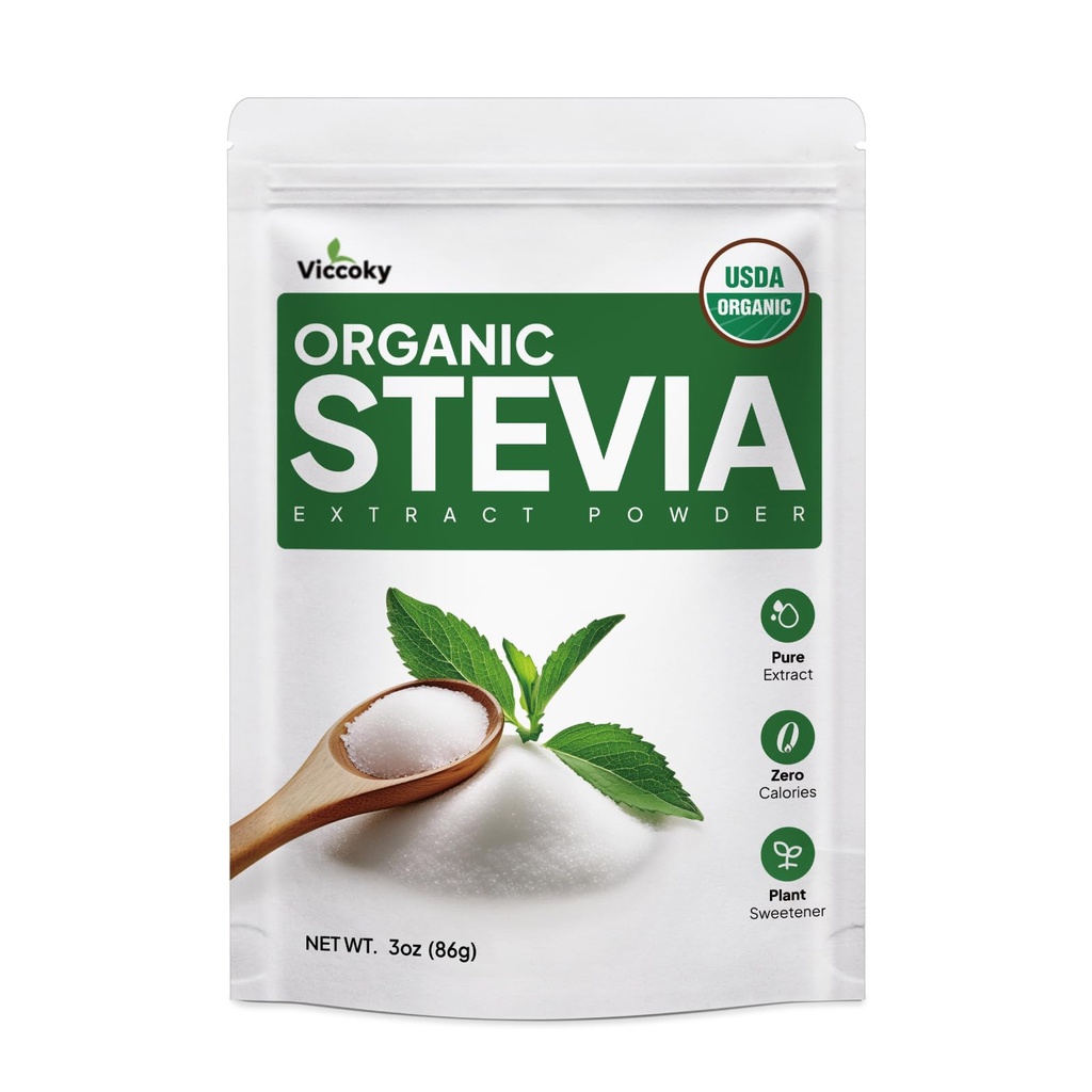 Viccoky Organic Stepsia Powder 3oz (86g), Pure Stepsia Extract powder, Sugar- Free & 0 Calories, No Addonves, Sugar Substitute, Natural Sweetener