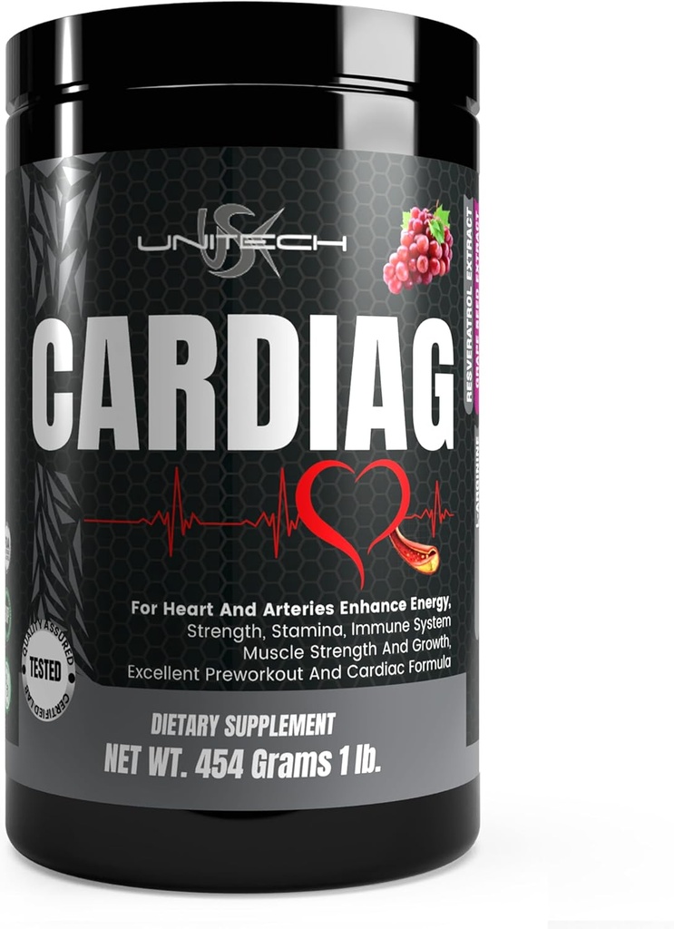 Unitech USK Cardiag Grap Powder 124; Natural Suplemen dengan L-Arginine, L-Citrulline, Grape Ekstrak Benih, Resveratrol, dan Koenzim Q10 Grape Flavor, 16 oz