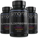 (3 Pack) Smarter Elderberry Capsules + Vitamin C + Ginger & Zinc, Herbal Supplement, powerful Black Elder Berry Extract Antioksidant Vitamin, 180 Vegan Pil
