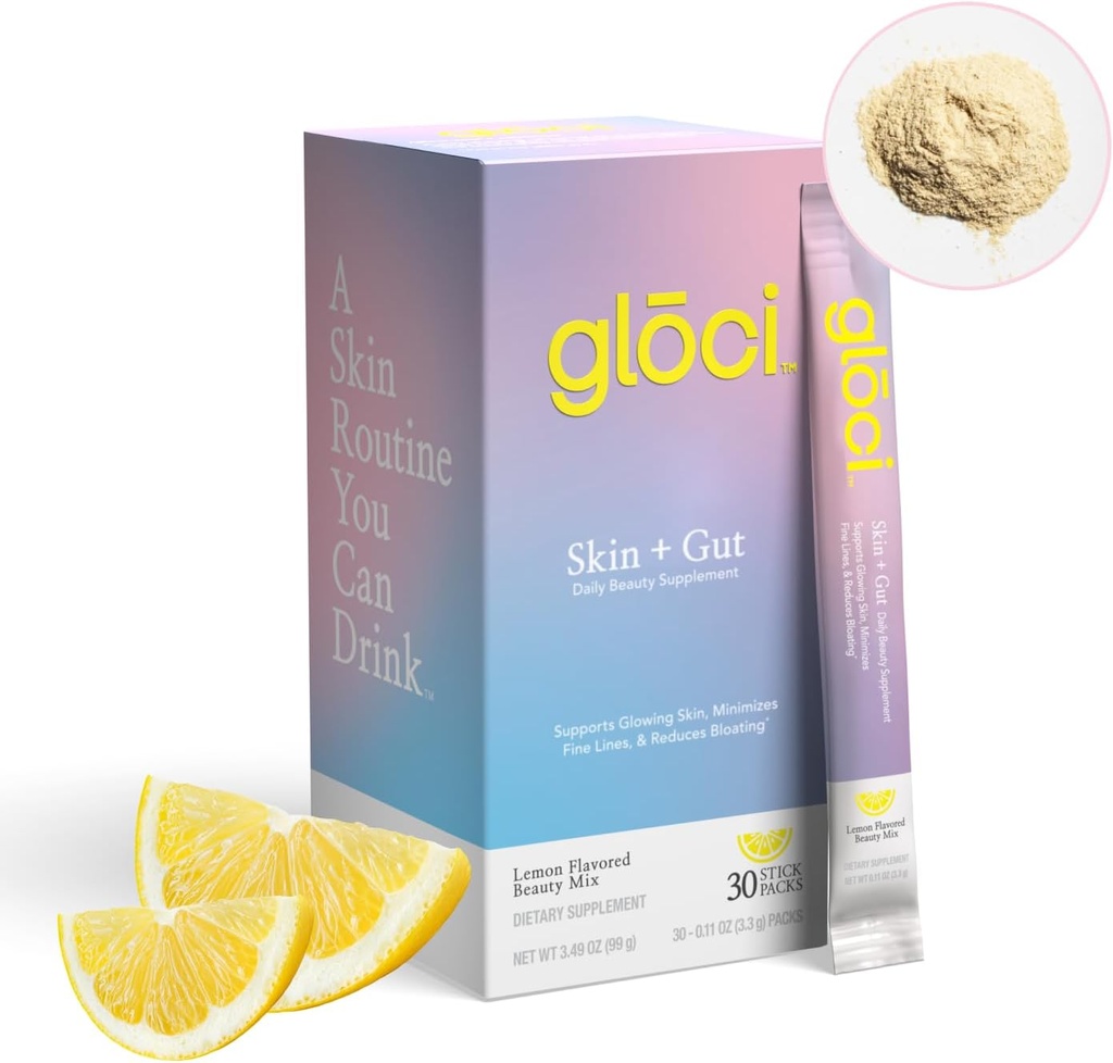 Gloci Skin + Gut - Probiotic DE111 - Hyaluronic Acid, Magnesium, Vitamin C, Zinc, Koconut Air Powder - Secara klinis Mempelajari Probiosis untuk Radiant Skin, Gut Kesehatan, Hidration - 30 Count
