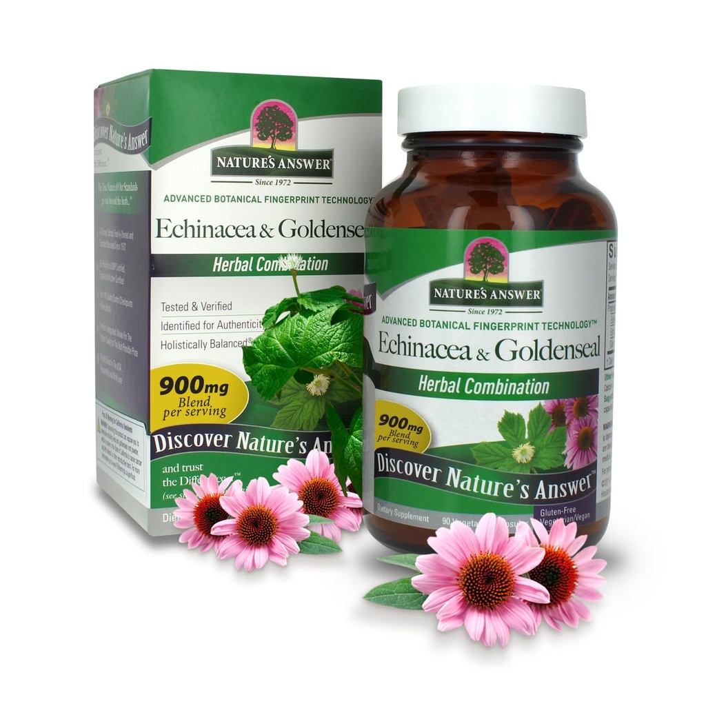 Nature 's Respons Echinacea & Goldenseal 124; Dietary Supplemen 124; Non-GMO & Kosher Disertifikasi 124; Vegetarian / Vegan Capsules 90ct