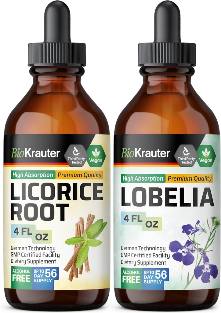 BIO KRAUTER Licorice Root Titture 4 Fl Oz. & Lobelia Tincture 4 Fl.