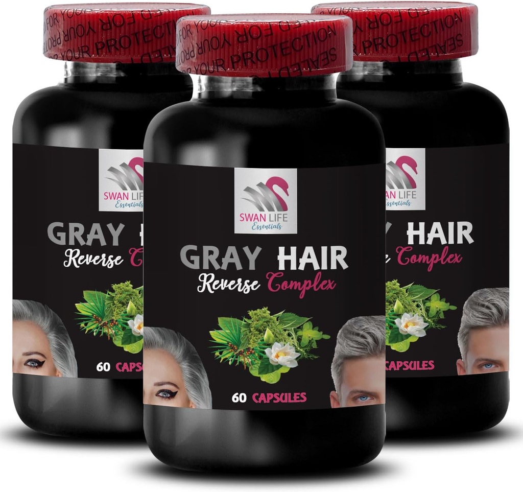 Kompleks Rambut Alami - Keanehan Rambut Abu-abu - Vibrancy Baru, Pembaruan Warna, Rambut Glossy, Rambut Luminous, Penentuan Rambut, Brilliance Rambut, Warna Boost, Transformasi Rambut 3 Botol 180 Capsules