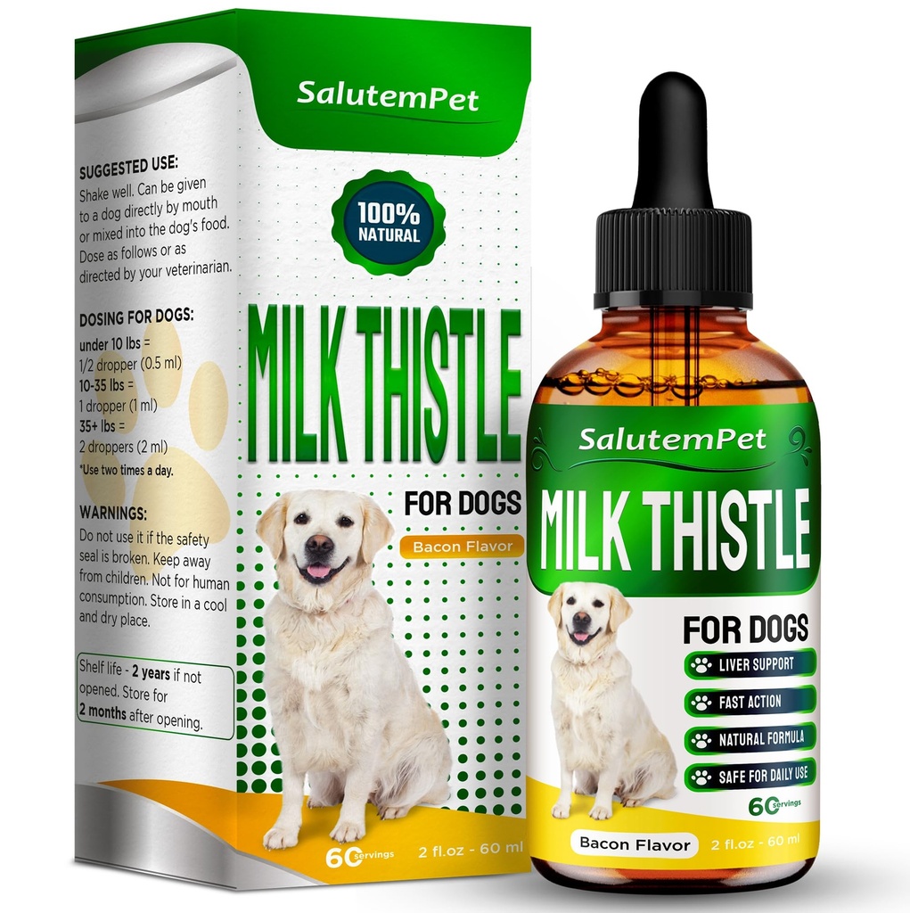 Milk Thistle for Dogs Alag4; Dog Liver Suplement for All Ages and Breeds 12.4; Here is Only Herbal Composition Hoble 124; + Attractive and Super Yummy Bacon Flavor 124; 2 Oz