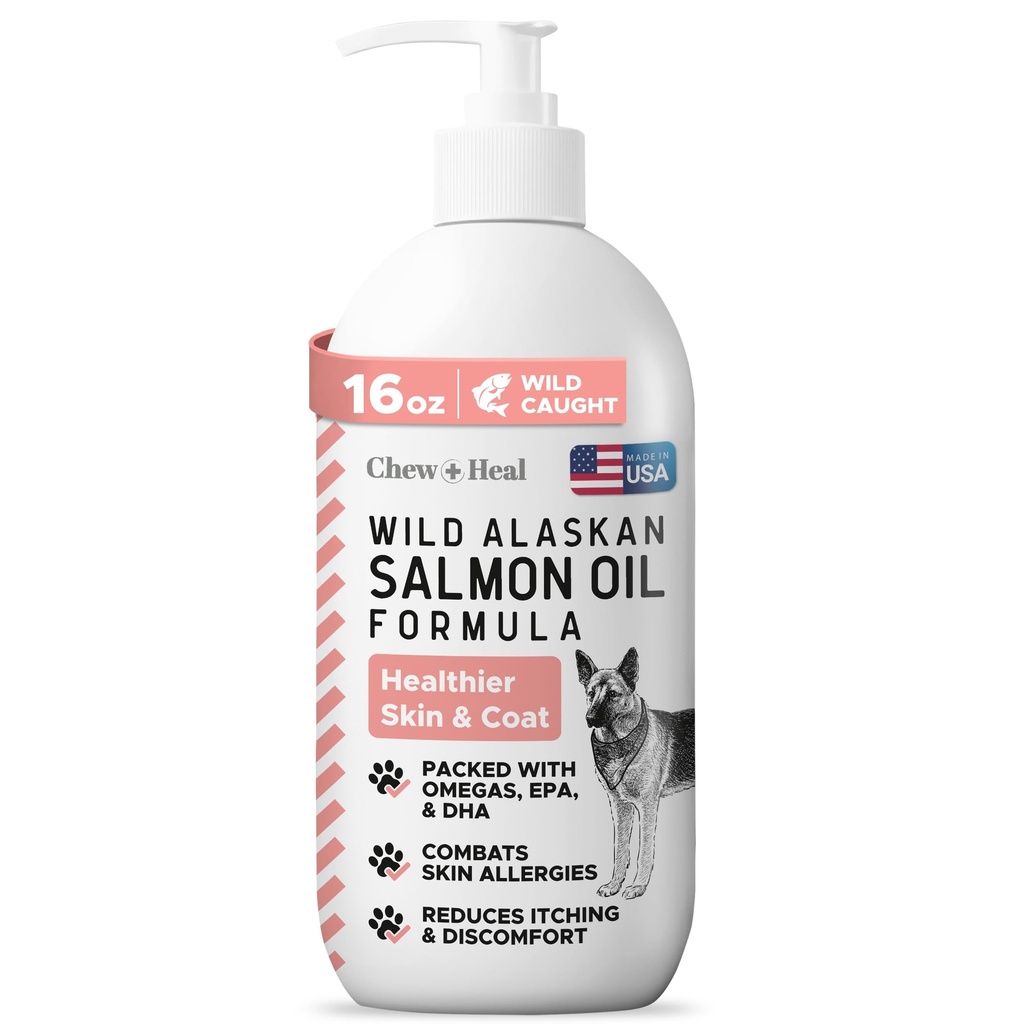 Wild Alaska Salmon Fish Oil for Dogs - 16 oz. dari Fish Oil Formula - Pompa Cap Bottle - Berisi Omega- 3 dan 6, Vitamin D, EPA, dan DHA untuk kesehatan Skin dan Coat