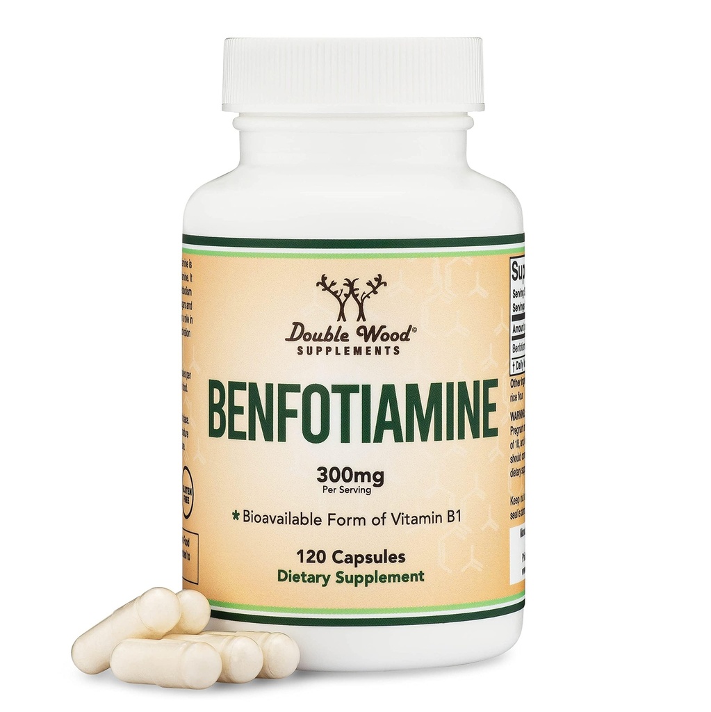 Benfotiamine 300mg Servings (Pameran Partai Ketiga, 120 Capsules, 150mg Per Cap) Non-GMO, ke Boost Thiamine B1 Levels (Lebih Absorbable Than Thiamine, Fat Soluble) oleh Double Wood