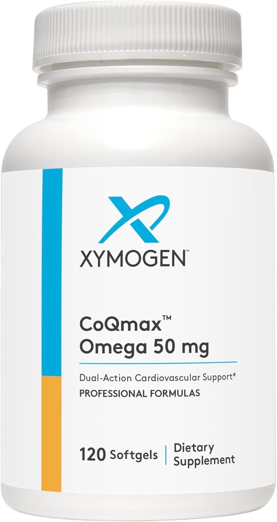 XYMOGEN CoQmax Omega 50 mg - CoQ10 + Fish Oil Omega 3 Suplemen - Dual- Action Heart Health Dukungan - Coenzim Q10 + Specialized Fish Oil untuk 3X Greater Absorpsi EPA DHA (120 Softgeels)