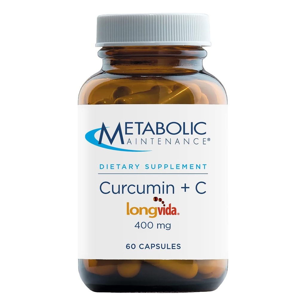Curcumin + C untuk Pemeliharaan Metabolik - Longvida + Vitamin C Enhanced Curcumin Suplement for Brain Fungsi & Joint Mobility (60 Capsules)