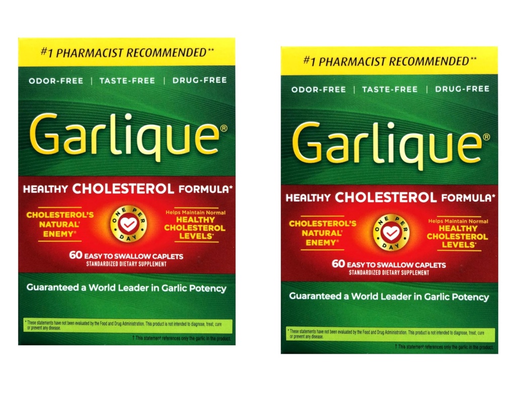 Garlique Heally Cholesterol Formula dengan 5000 mcg dari Allisin, Caplets Coated 60 (Paket 2)