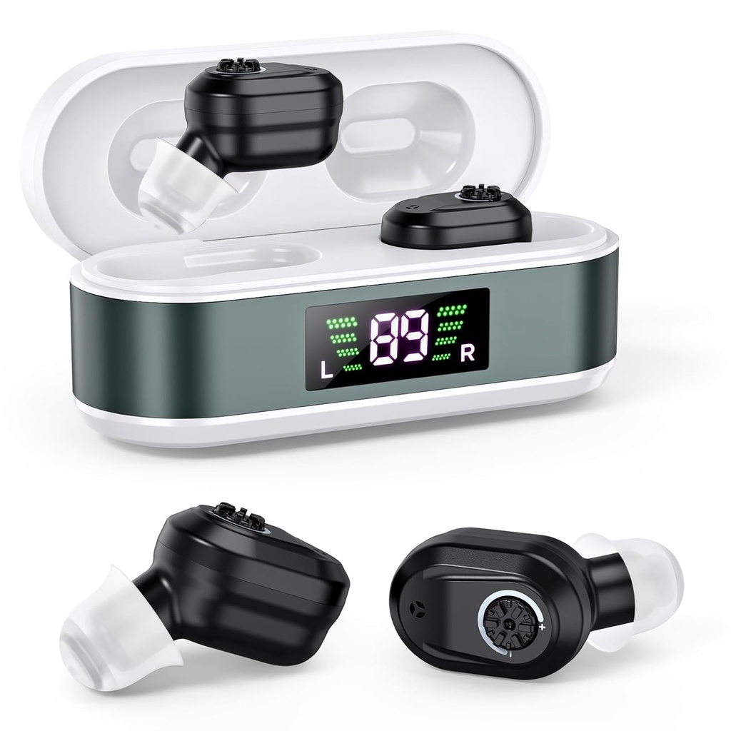 Hearing Aids, Hearing Aids for Seniors Invisible Rechargable Hearing Amplifier with Noise Cancelling for Dewata Hearing Loss, Volume Control Digital In Ear Hearing Assist Devices (Black)