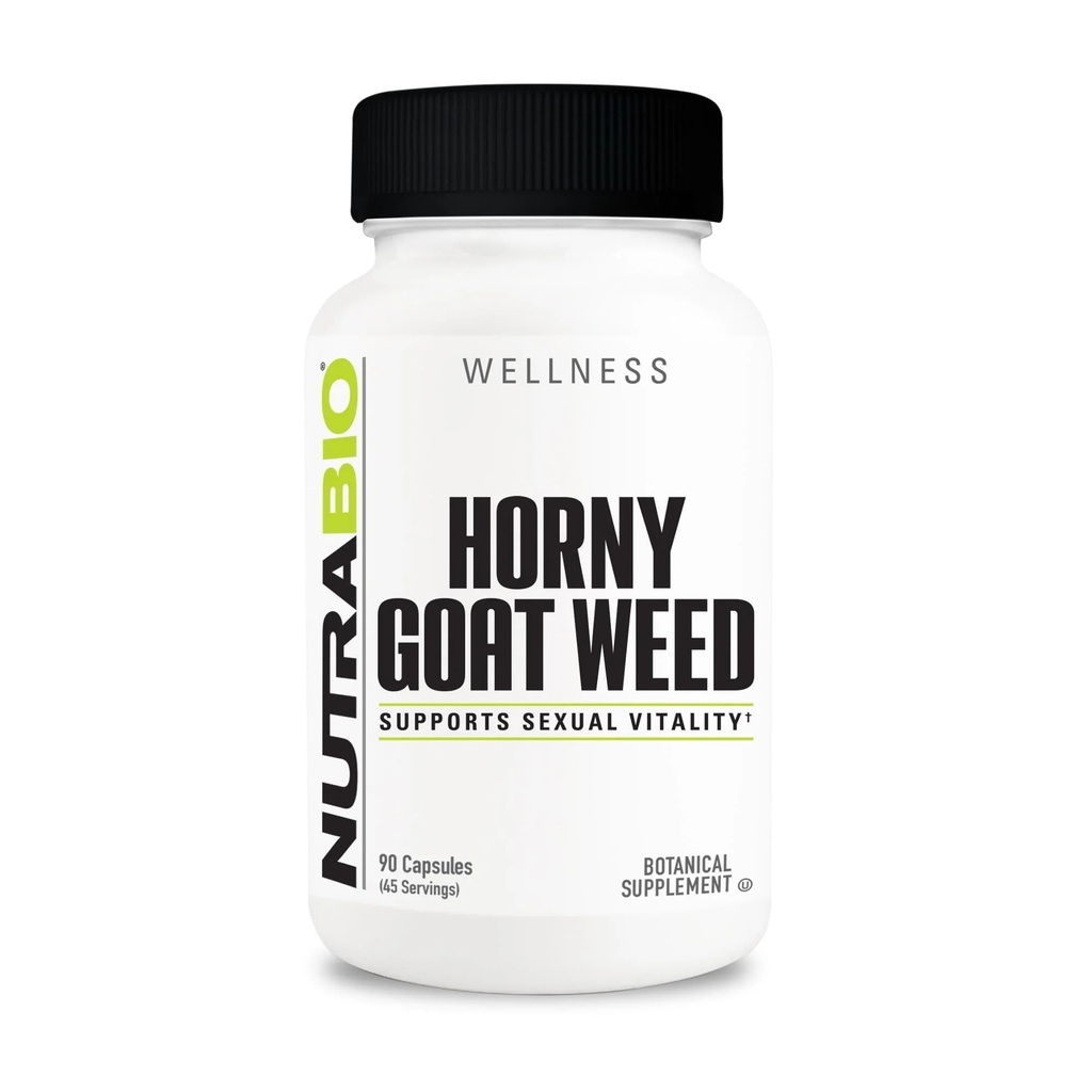 NutraBio Horny Goat Weed Extract Suplement, 500mg - untuk Kedua Pria dan Wanita, Membantu Dukungan Energi dan Vitalitas, 90 Vegetable Capsules