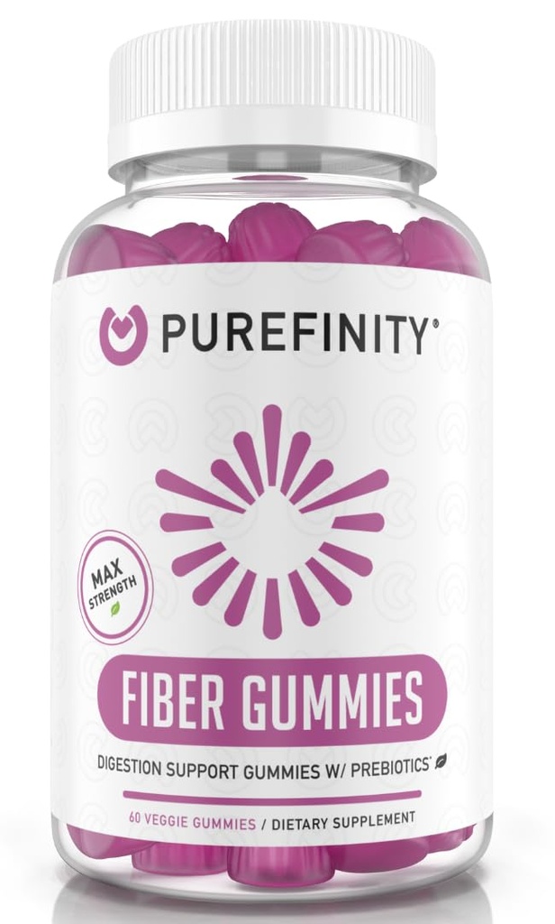 Gummies Fiber PUREFinITY untuk Orang dewasa dengan Inulin FOS dari Chicory Root, Suplemen Prebiotik Gula Gula untuk Dibuffic & Constipation - Non-GMO, Vegan, 60 Count