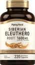 Piping Rock Siberian Eleuthero Root Capsules 1600mg 124; 220 Count 124; terkonsentrasi Herbal Ekstraksi 126; Non-GMO, Gluten Free Suplemen