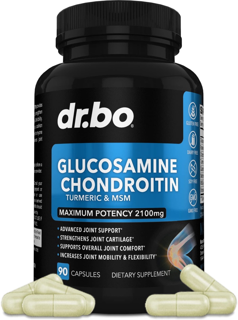 Glucosamin Chondroitin MSM Turmeriic - Joints Health Supplemen 2100mg Knee Bone & Joints - Pill Dukungan Bersama Advanced Glucosamin Sulfate Capsules Bersama Suplemen Perempuan Dewasa