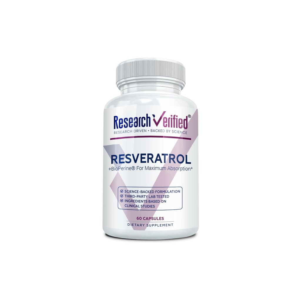 Research Verifikasi Resveratrol - 98% Trans- Resveratrol 1000 mg, Dukungan Anti- Aging - 1 Botol - 60 Kapsul