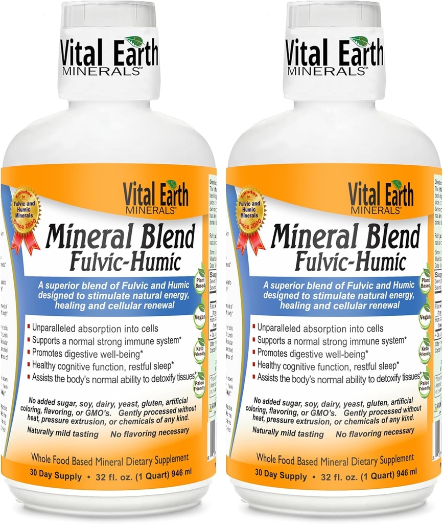 Penambahan Logam Bumi Vital Mineral Fulvic Mineral Blend 2-Paid - Fulvic Acid Suplemen dengan 70 + Trace Minetas, Electrolite for Recovery, Salvation & Energy, 32 Oz Ea + 1 Oz Cup Ea