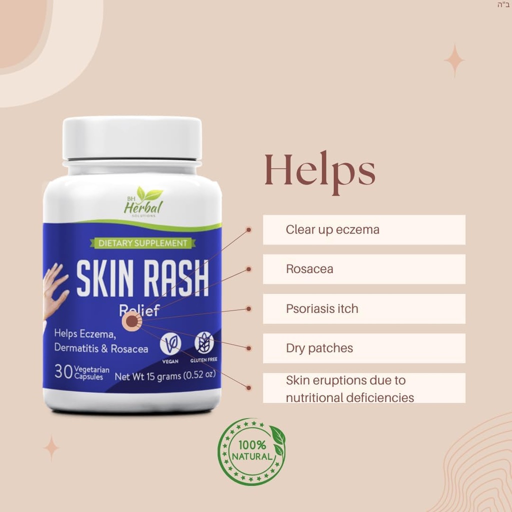 Relief Kulit Alam - Suplemen Herbal untuk Itchy, Dry, dan Skin Terganggu - 100% Tanaman - Berdasarkan, Kapsul Vegetarian