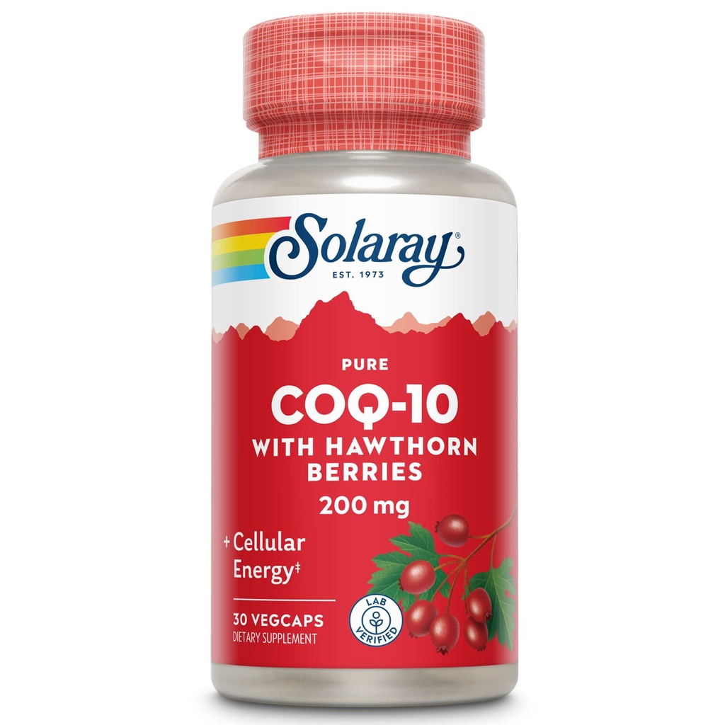 SOLARAY Pure CoQ-10 200 mg 124; Fungsi Hati Sehat & Cellular Energi Dukungan 124; Dibantu dengan Herb Blend = 124; 30 Veval Caps