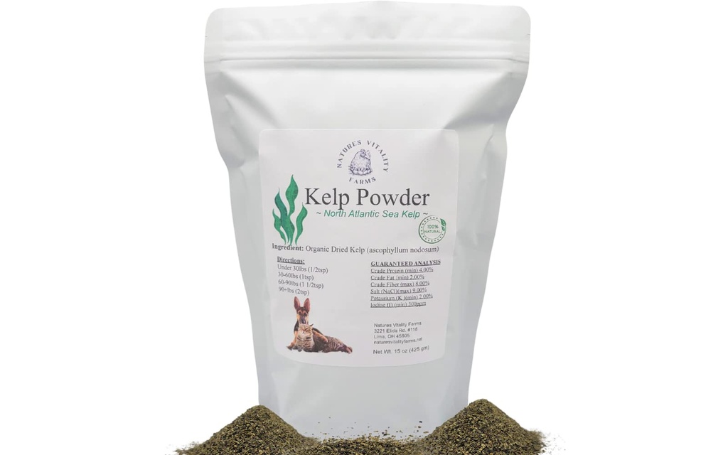 Bubuk Kelp untuk Anjing / Kucing, Laut Atlantik Utara Natural Kelp Laut, Vitamin Minemins dan Antioksidan untuk Kesehatan Ultimate (15 Ounce)